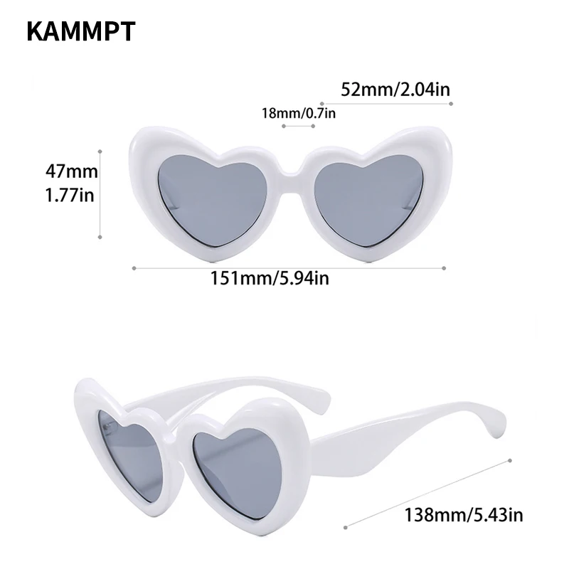KAMMPT Heart Shape Women Sunglasses Stylish Vintage Iated Frame Shades Brand Designer Cute Travelling UV Eyewear
