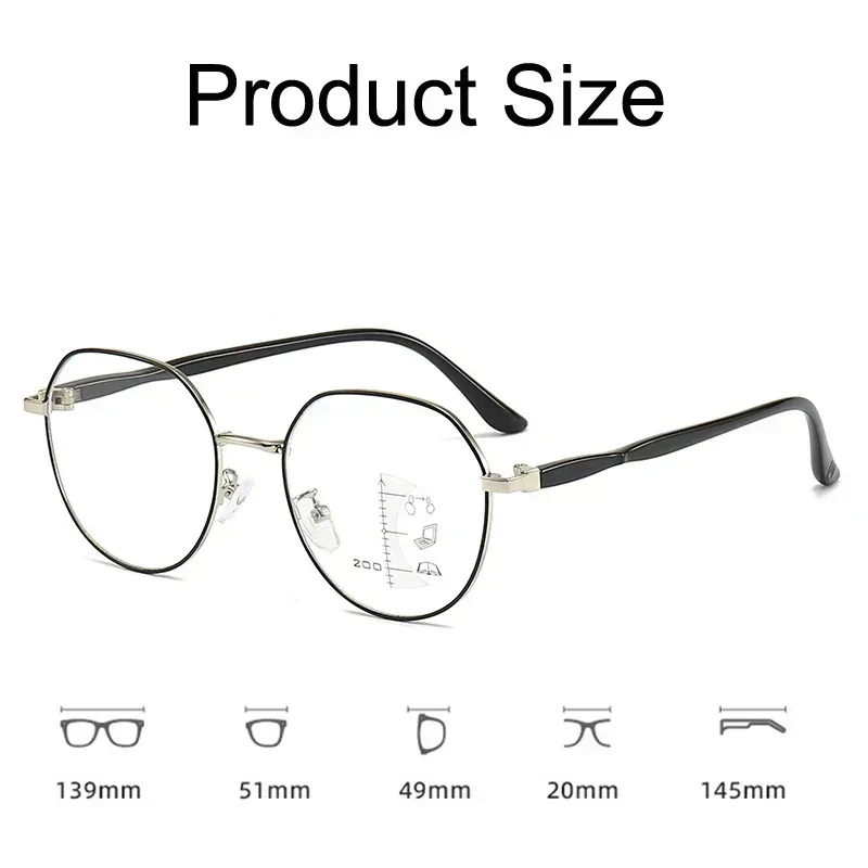 d Glasses Reading Style New Multifocal Women Round Frame Near and Far Eyeglasses Men Ladies Vintage Diopter Presbyopia