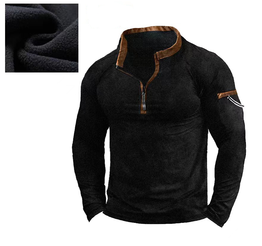 Men's Zipper Stand Neck Sweatshirt Brushed Fleece Thermal Vintage Tees Tops Pullover Training Men Long Sleeves Clothing