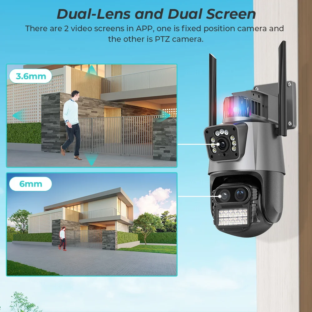4K 8MP WIFI Camera Outdoor 8X Zoom Three Lens Dual Screen Audio Home Security PTZ Camera Auto Tracking CCTV Video Surveillance