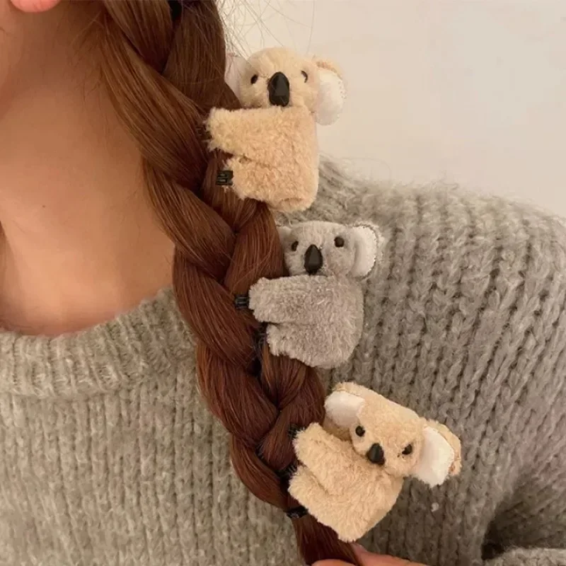 1/8pcs new Plush Koala Bear Hair Clips Women Sweet Girls Cute 2025 Animal Bobby Pin Hairpins Fluffy Bear Hairslide Headwear Barrettes