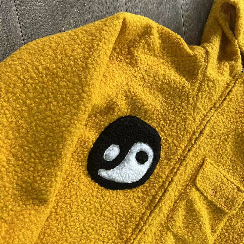 Y2K Yellow Cardigan Zipper CPFM.XYZ Wool Hooded Jacket Men Women Fuzzy BalanceTai Chi Embroidery Jacket Coats Pullover Kanye