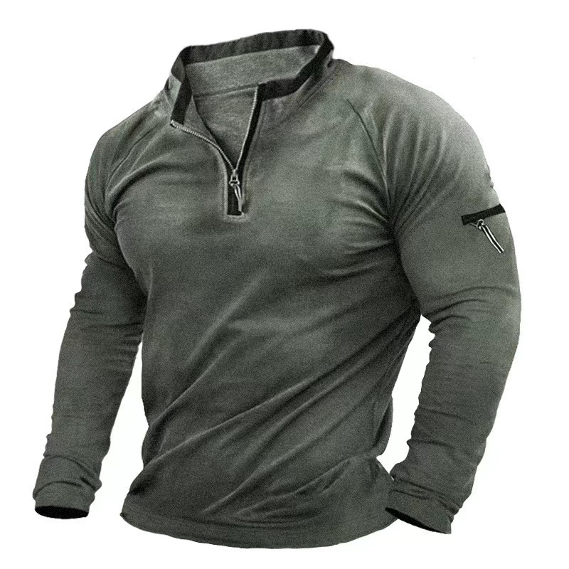 Men's Zipper Stand Neck Sweatshirt Brushed Fleece Thermal Vintage Tees Tops Pullover Training Men Long Sleeves Clothing