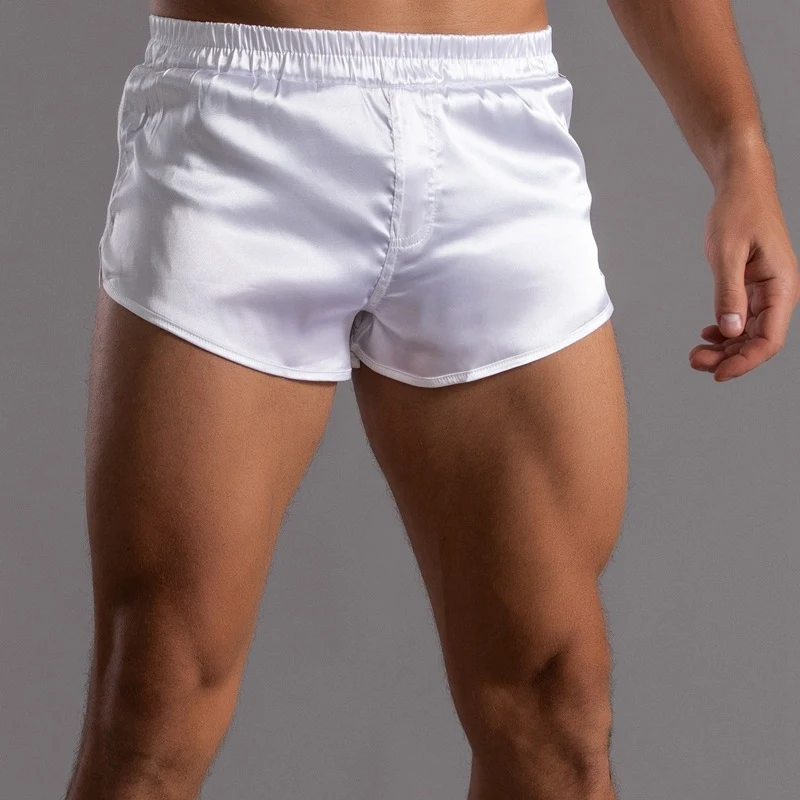 Pajamas Shorts Men Sleep Underwear Sexy Satin Silk Slim Fit Bief Mens Homewear Soft Breathable Shorts Nightwear Boxer Short Pant