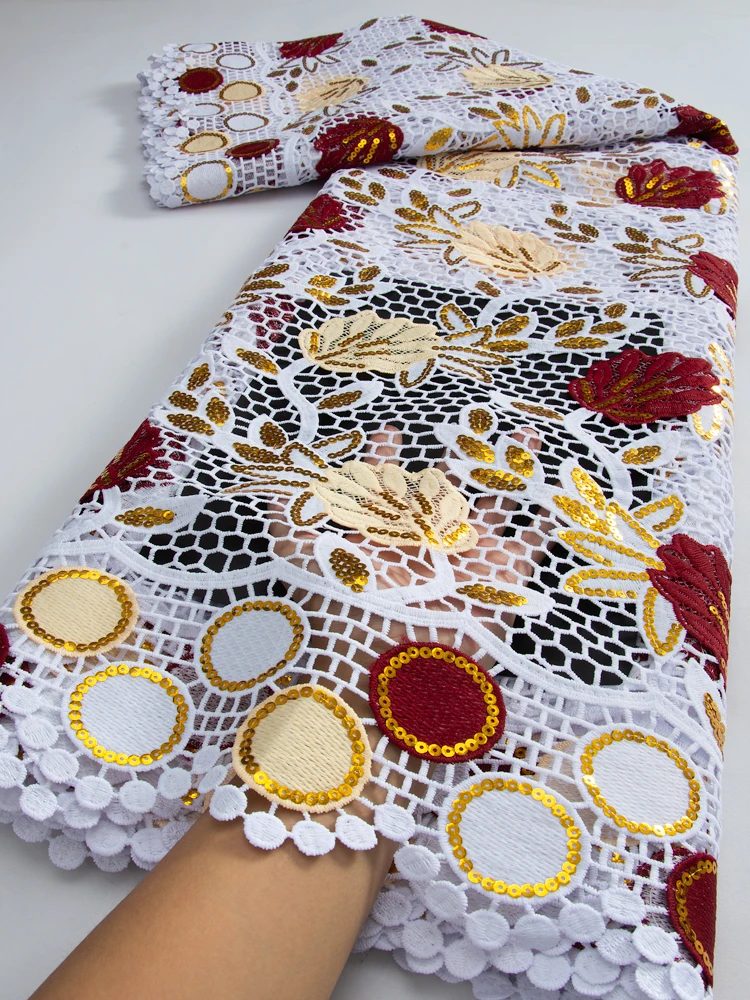 Latest new African Bicolor Guipure Cord Lace Fabric with Sequin 2023 High Quality Guipure Cord 2025 Lace For Sewing Women WeddingTY3236
