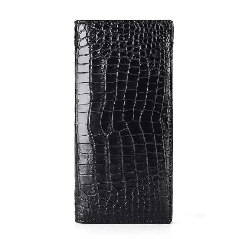Carteira de couro de crocodilo para homens, bolsas de barriga longa, pele jacaré, bolsa de dinheiro luxuosa 100% real, presente de aniversário