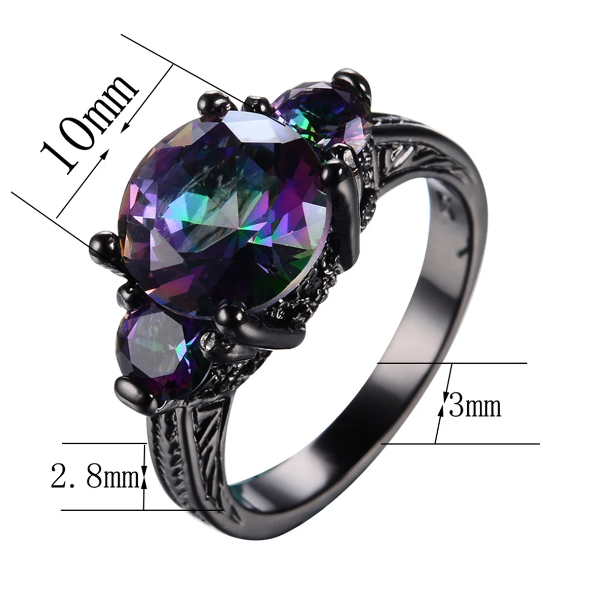 Mystic Rainbow Fire Zircon Round Wedding Bands Black Gold Color Vintage Female Promise Engagement Rings For Women Party Jewelry