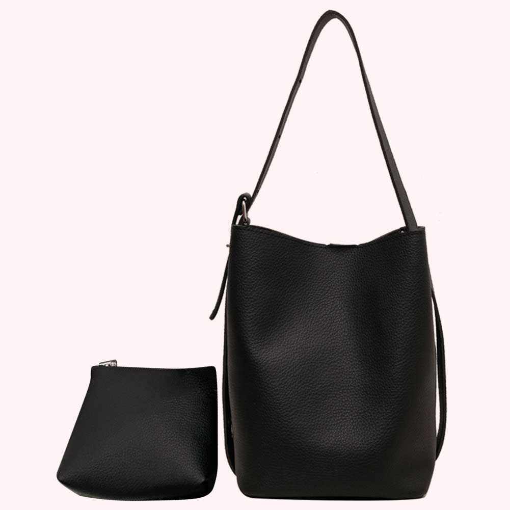 Women Versatile Shopper Bag Large Capacity Fashion Shoulder Bag Adjustable Strap Solid Color Simple Bag with Matching Clutch Set