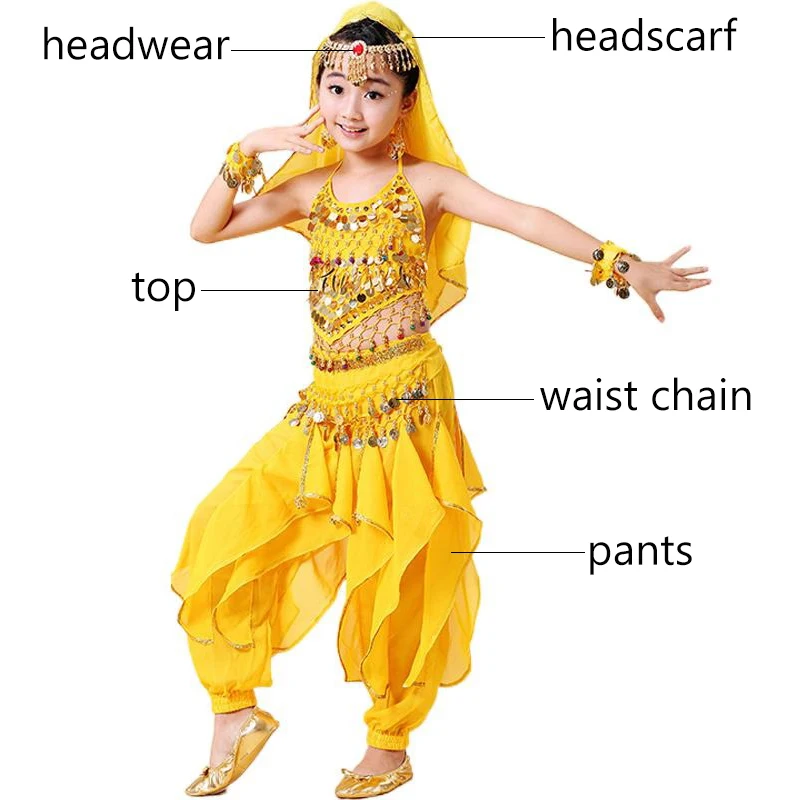 Girls Belly Dance Costume Set Children's Indian Dance Top+Pants Suit Arabic Dance Clothing Kids Halloween Performance Outfit Set