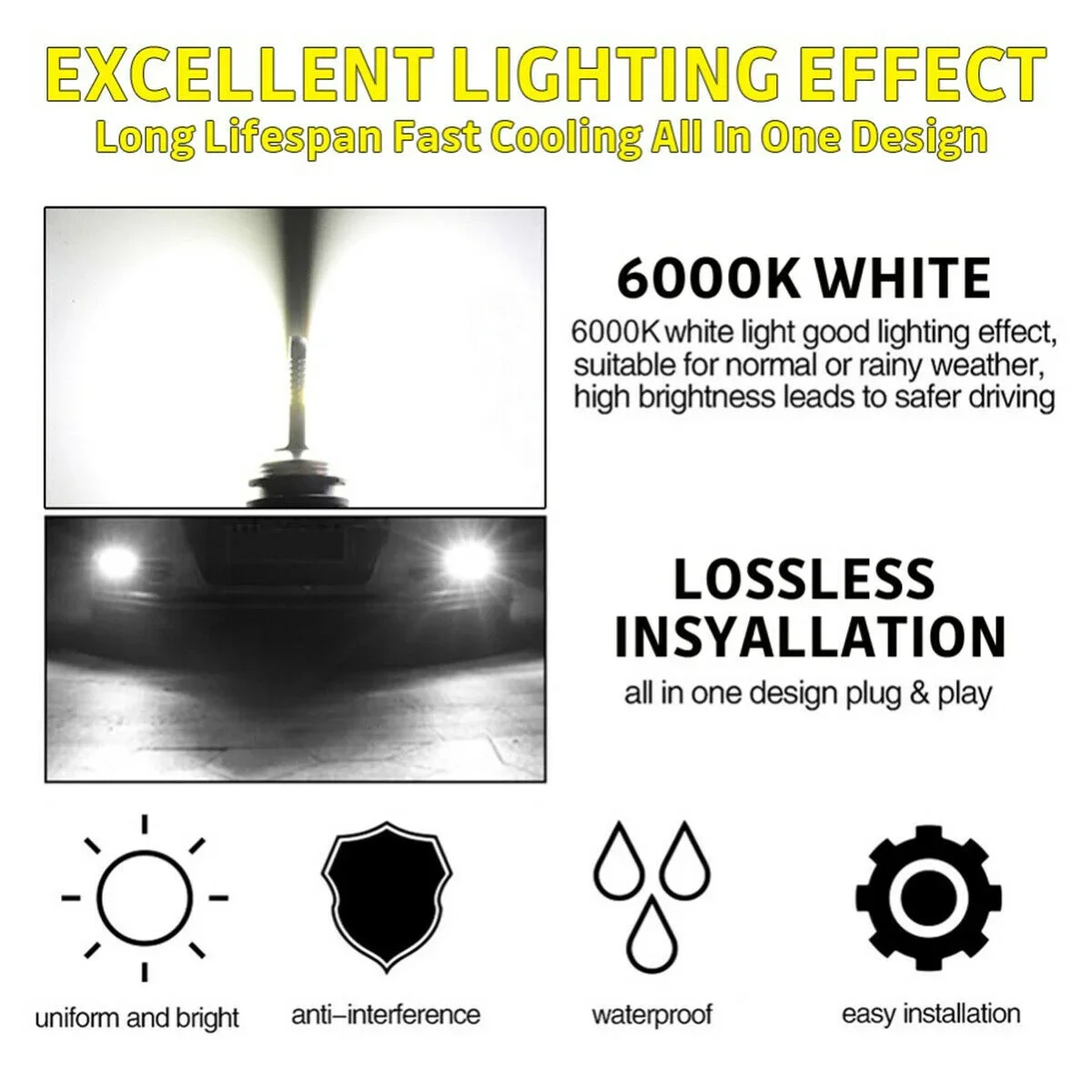 2Pcs H7 LED Headlight Bulbs Kit High/Low 2025 Beam 320W 30000LM new Super Bright 6000K White Fog Lamps H8 for Car