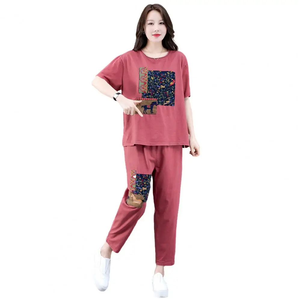 2Pcs/Set Sport 2025 Outfit Popular Stretchy Loose Outfit new Mid-aged Mother Casual Printing Loose Tracksuit Daily Garment