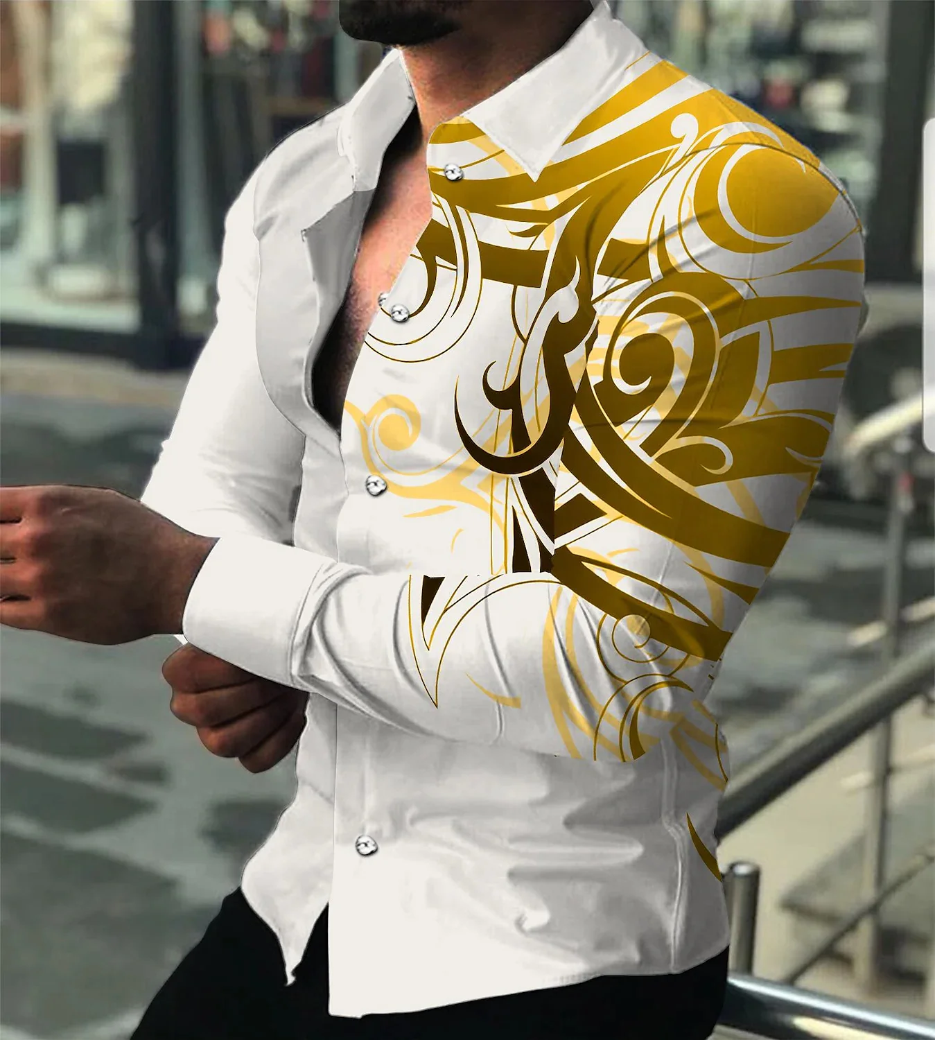 2025 2023 New Men's Cool Pattern Printed Handsome Long Sleeve Shirt 3D Digital Printed Casual new Loose Fit Shirt