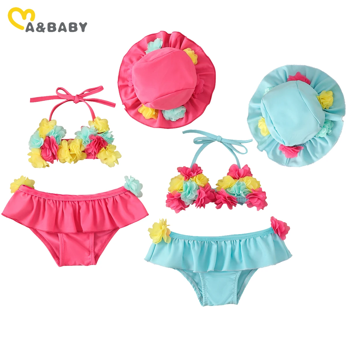 ma&baby 0-24M Toddler Infant Kid Baby Girls Swimsuit Floral Bikinis Sets Summer Newborn Girl Beachwear Bathing Suit