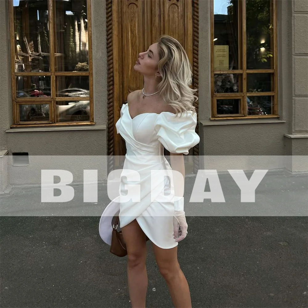 Elegant Short Wedding Dresses 2024 Puff Sleeve Sweetheart Open Back Satin Pleat Sheath Bridal new Gown 2025 Above Knee Vestidos De Noiva