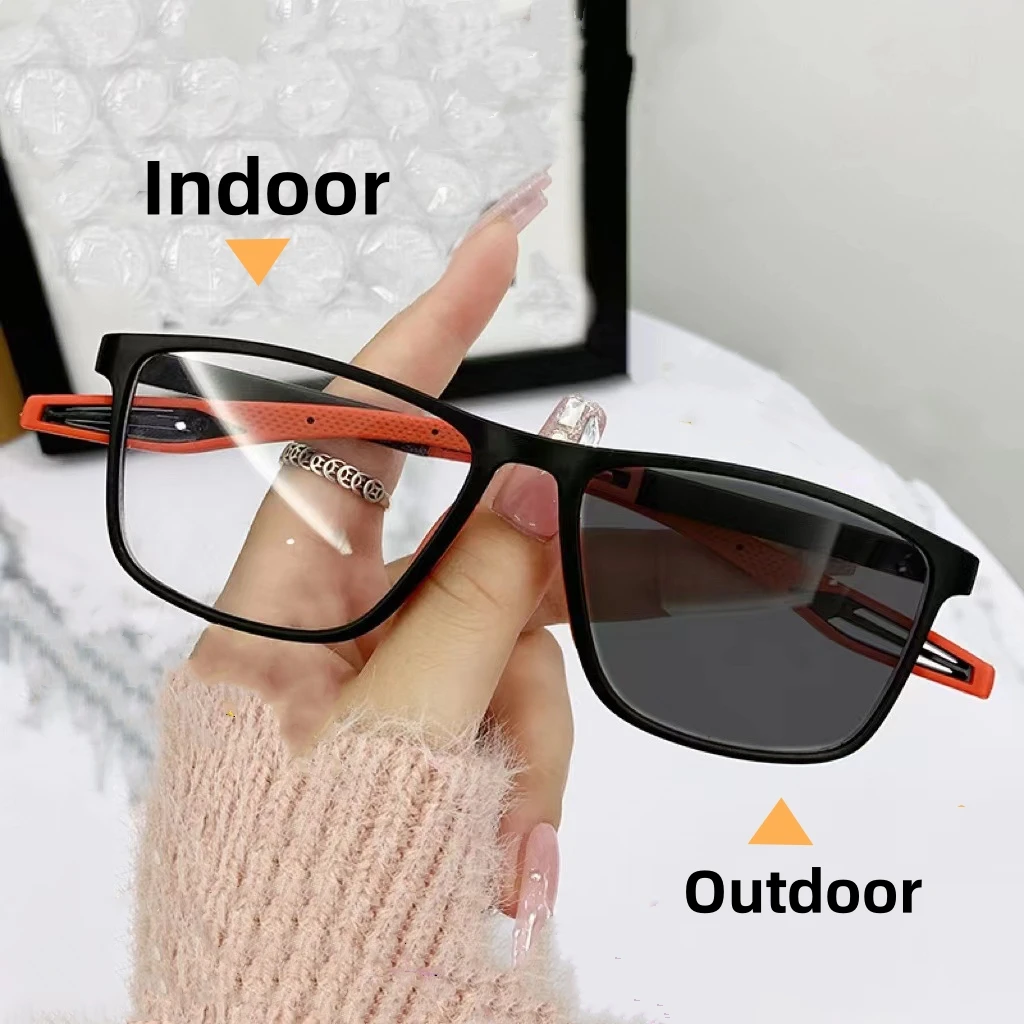 Sports Color Changing Myopia Glasses Unisex Flexible TR90 Square Frame Eyewear for Men Women Ultralight Near Sight Eyeglasses
