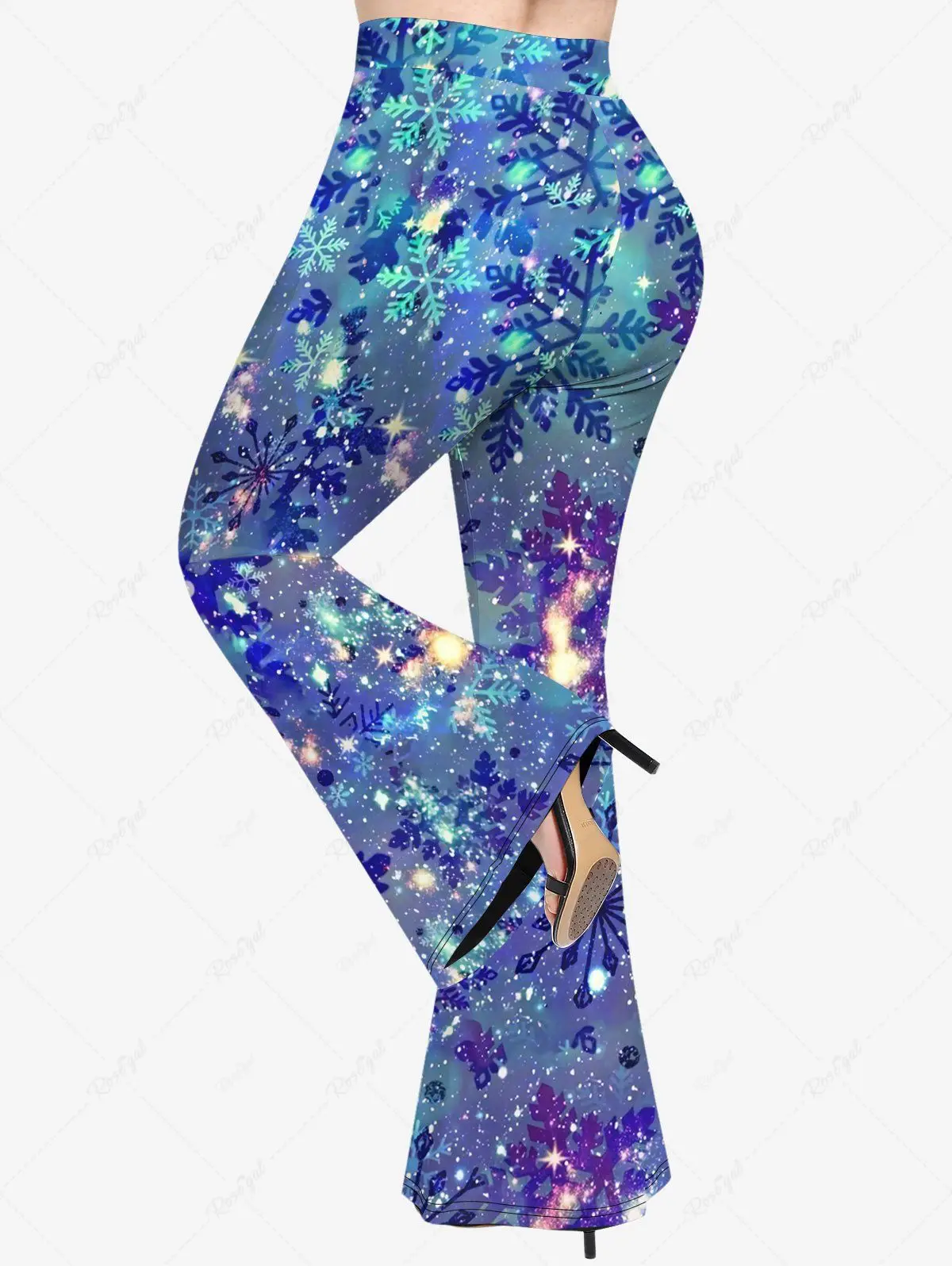 Crisscross Flare Sleeve T-shirt or Flare Pants Casual Matching Set For Women Ombre Galaxy Glitter Snowflake 3D Print Suit