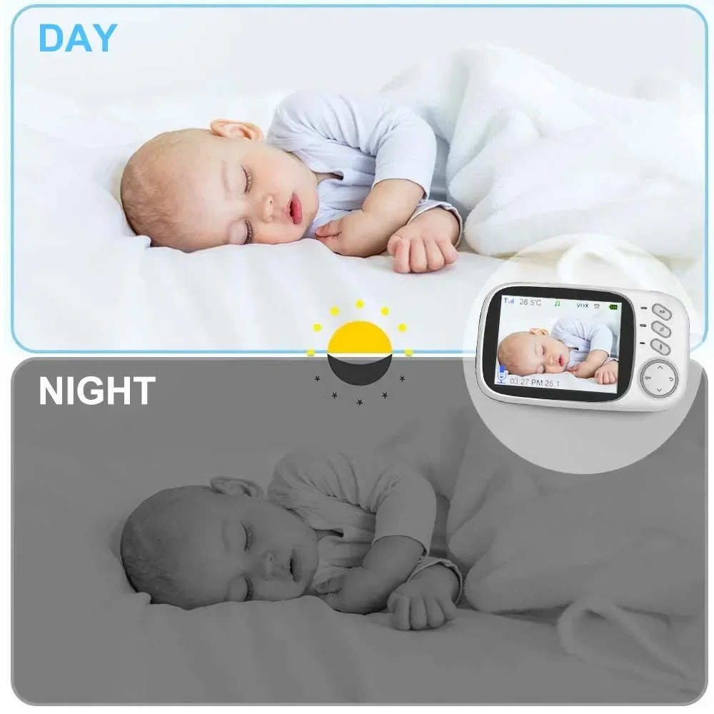 1080P HD Baby Monitor 3.5 inch LCD Video Babysitter Crying Detect Temperature Monitor Feeding Time Reminder Nanny Cam