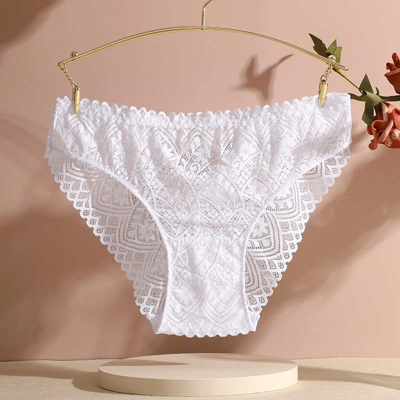 FINETOO Women Lace Underpants Panties Sexy Hollow Out Rhie Cross Belt Briefs Low-Waist ral Transparent gerie S-XL