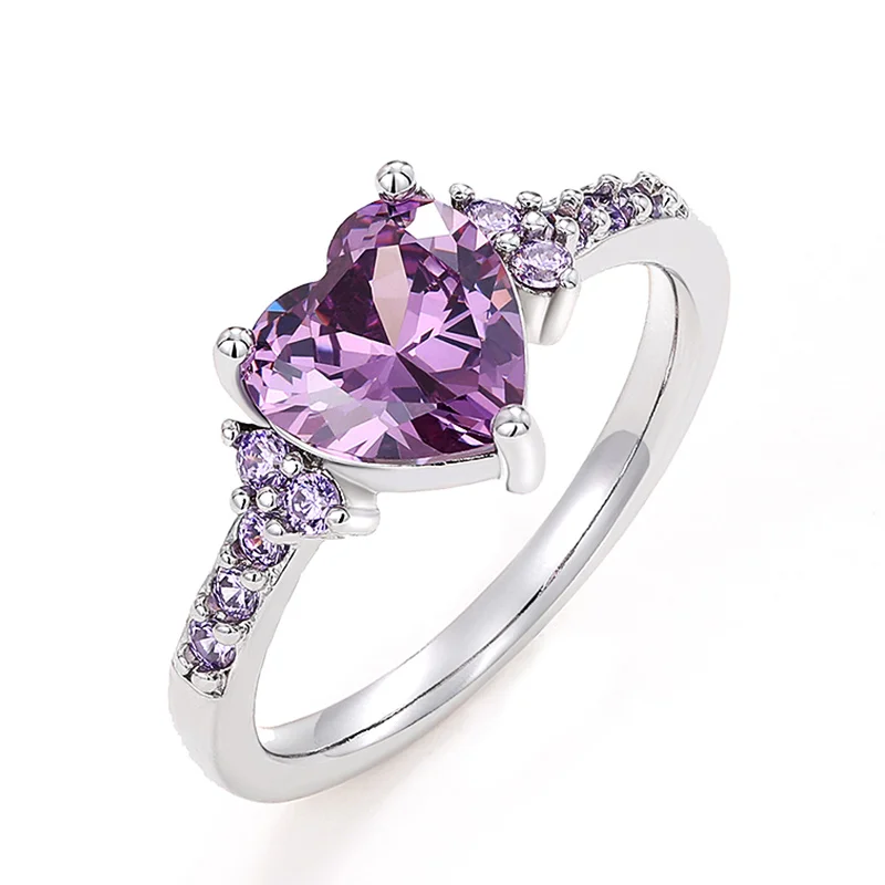 Huitan Unique Purple Cubic Zirconia Heart Ring Women Engagement Wedding Party Temperament Elegant Female Jewelry Newly Designed