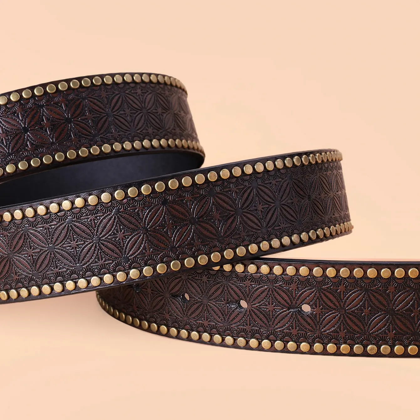 Adjustable Embossed Bull Head Pattern Buckle Belt PU-Leather Waist Belt Ethnic Style Belt Teens Man Waist Belt Wear-Resistant