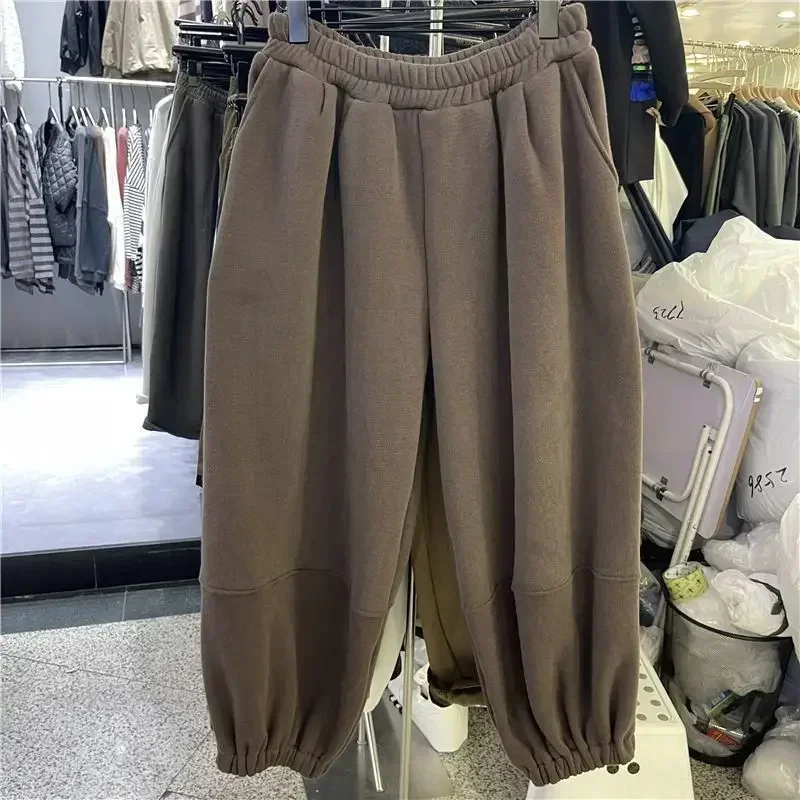 Deeptown Winter Harem Pants Women Casual Oversized Grey Sweatpants Vintage Warm Sport Trousers Thick Harajuku Streetwear Banana