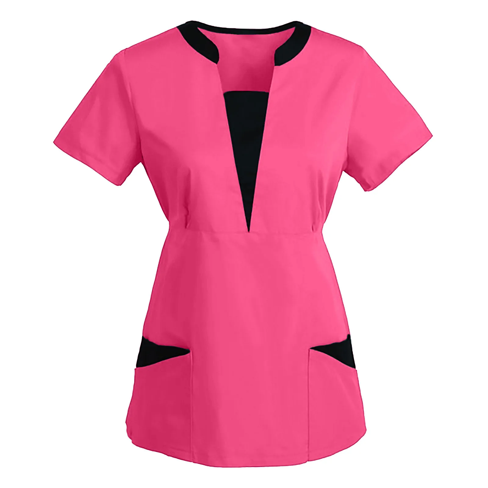 new Nursing 2025 Uniform Women Tops Short Sleeve V-neck Work Uniform Solid Patchwork Color Pockets Blouse Nurse Work Uniform Accessories