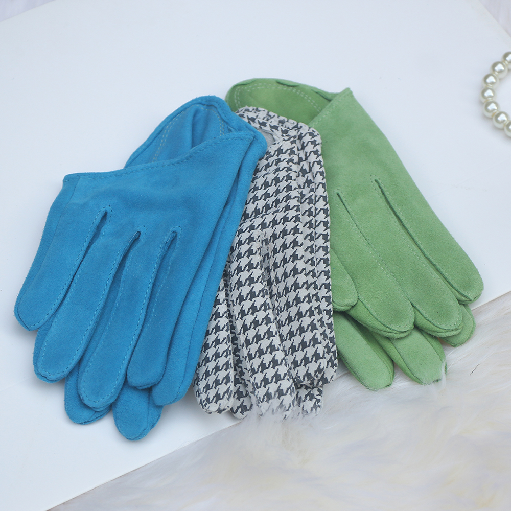 Women's Suede Leather Gloves with Half Palm Design - Super Soft Sheepskin Material