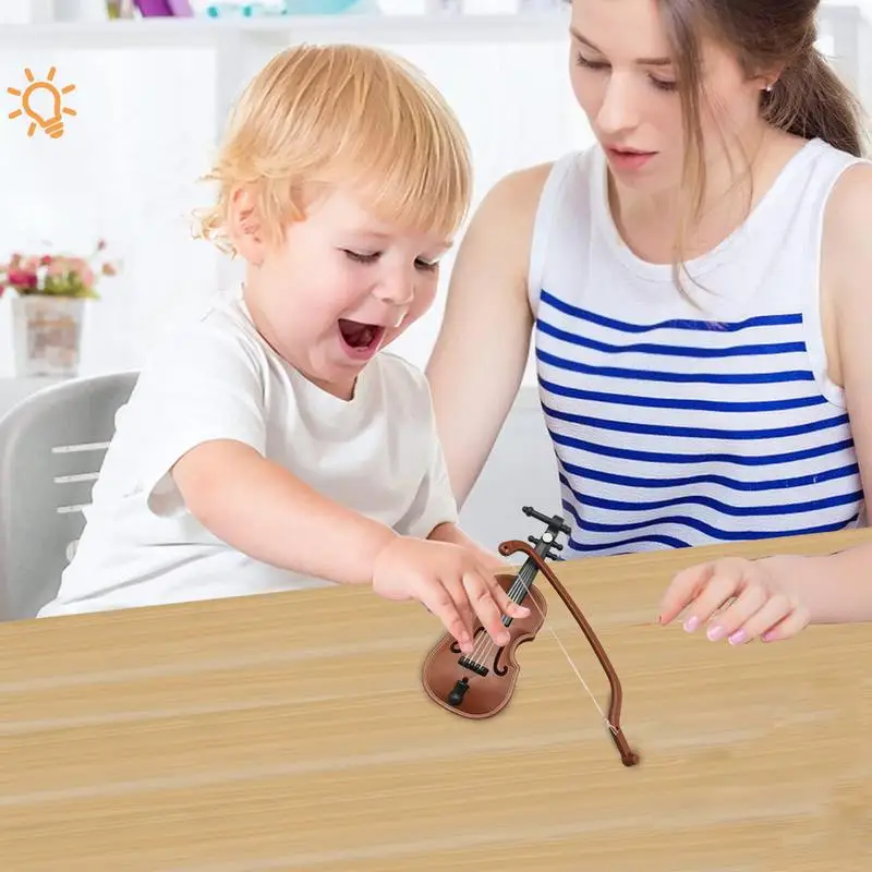 Tiniest Violin Musical Instrument Miniature For Children Polished Mini Violin Ornament Miniature Violin Musical Instruments For