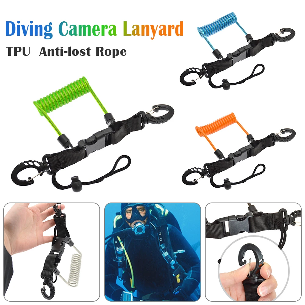 Diving Snappy Coil springs TPU Cameras Console Lanyard Spiral With Ring For Underwater Housing Flashlight Torch Outdoor