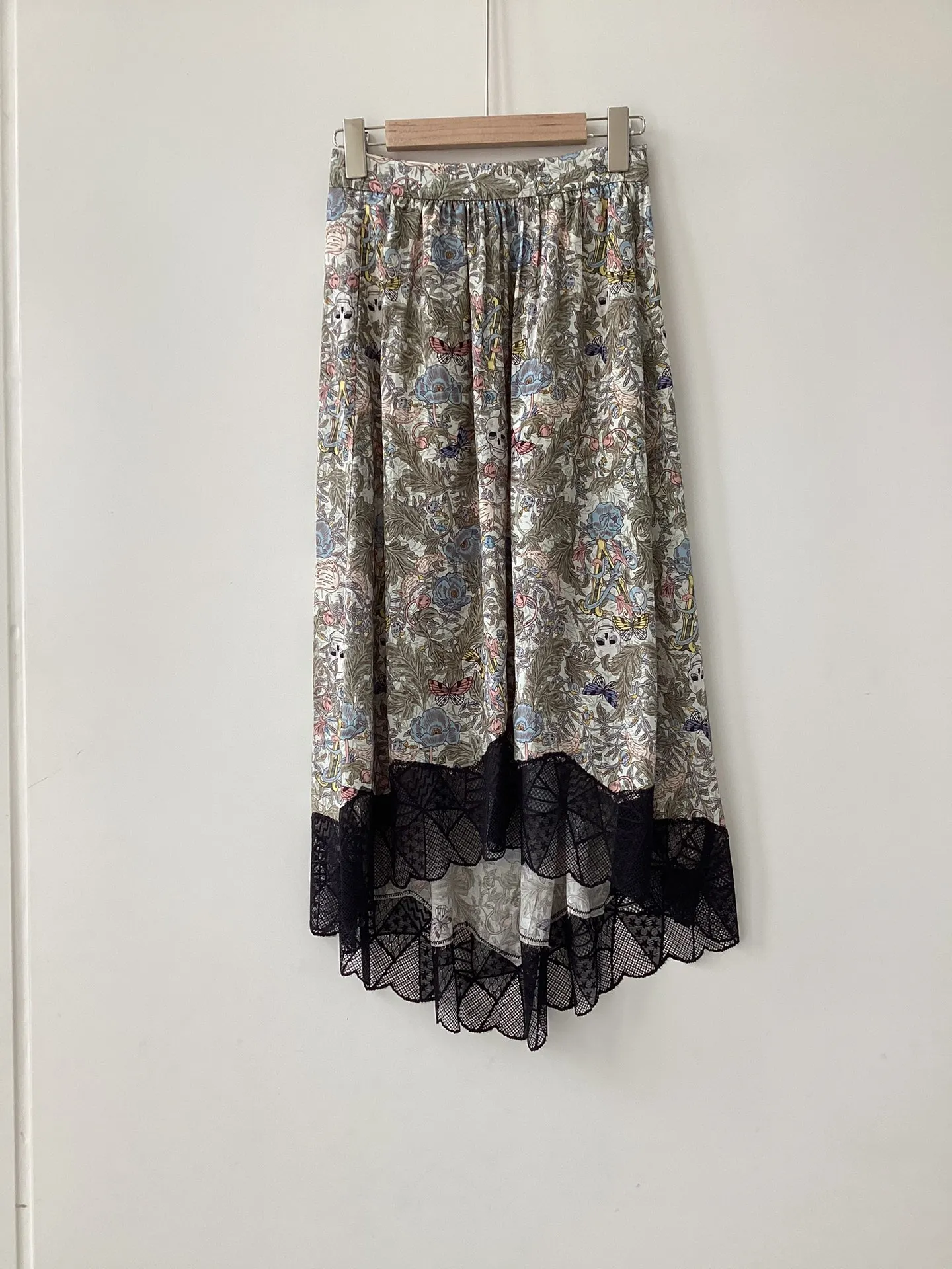 Women's Skull Floral 2025 Print Skirt Lace Trim High Waist Lady Irregular new Midi Jupe 2023 Spring Summer