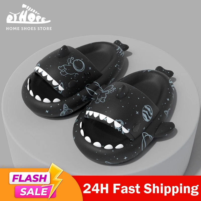 Hot Shark Slippers Men Women Starry Sky Slides Summer Couples Non-Slip Beach Shoes Eva 4cm Thick Bottom Flip Flops Home Sandals