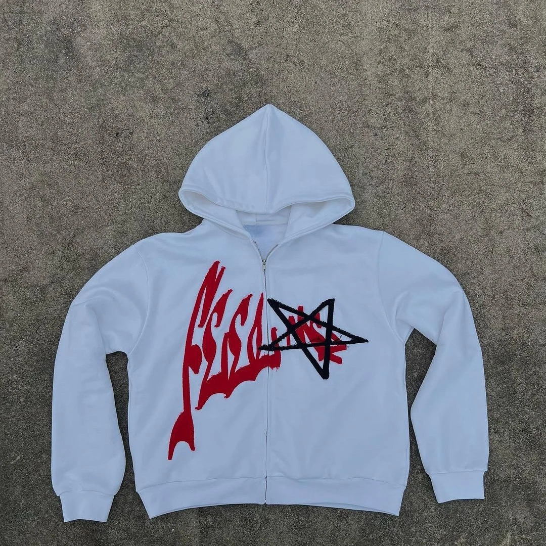 New American men letter printed hooded sweatshirt Y2k autumn and winter high street street couple hooded loose jacket