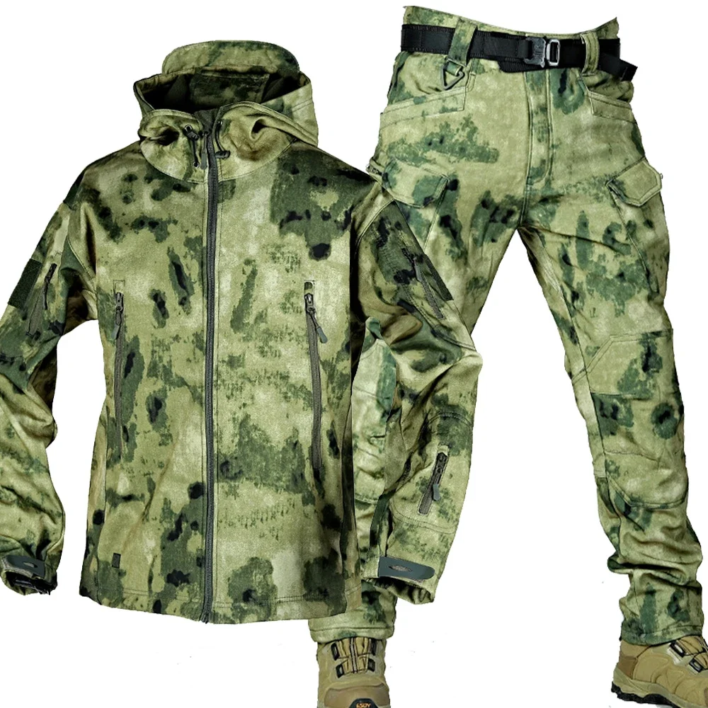 Camouflage Tactical Winter Sets Men Outdoor Sharkskin Jacket Windproof Waterproof Suit Softshell Airsoft Uniform Pocket