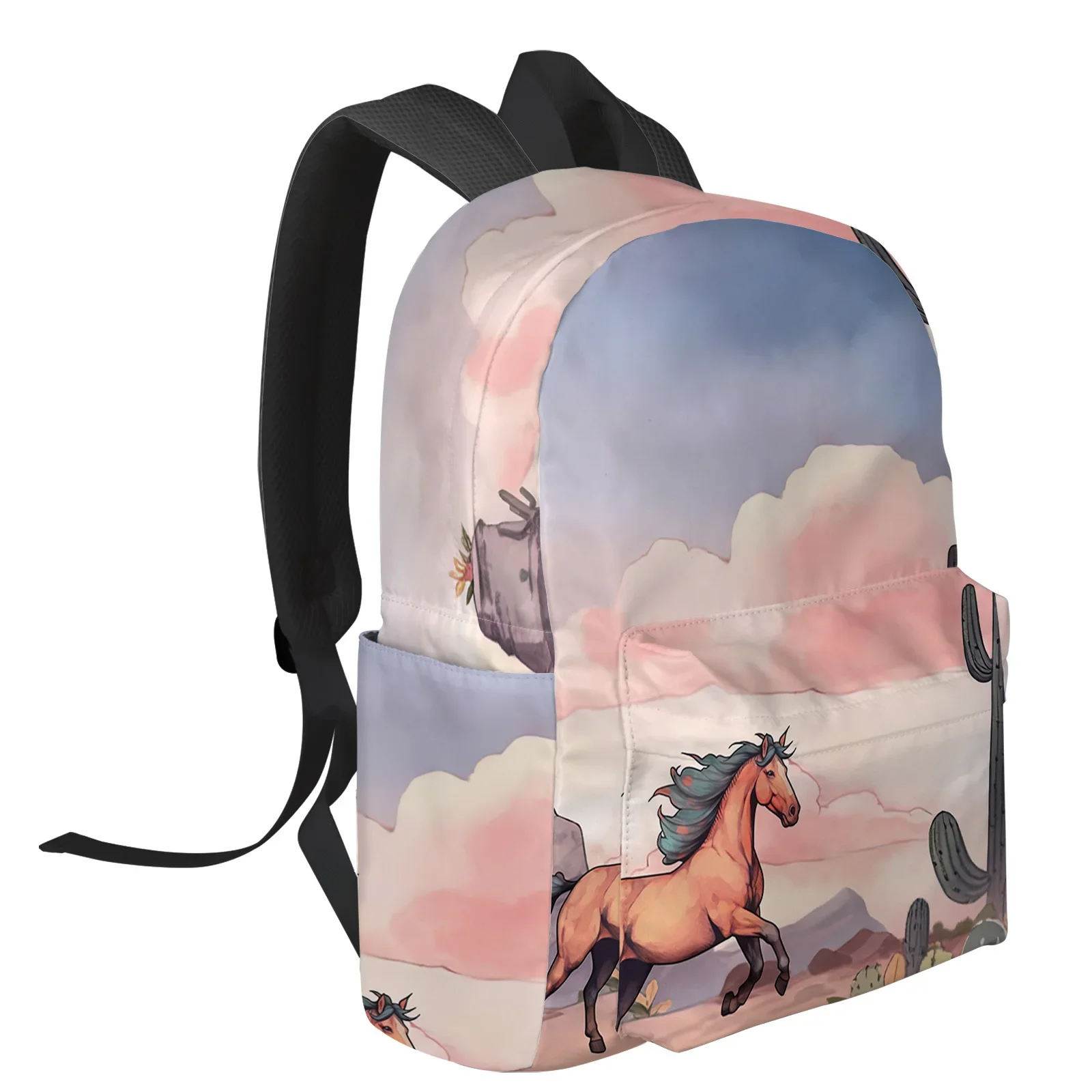 Women Horse Clouds Cactus Man Backpacks Waterproof Multi-Pocket School Backpack For Student Boys Girls Laptop Book Pack Mochilas smile