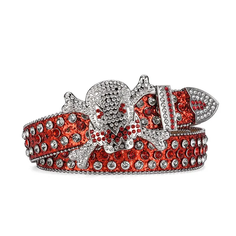 Women's Jeans Skull Head Buckle Rhinestone Belt Y2K Belt Shiny Rivet Design Pu Belt Artificial Diamond Belt Punk Rock Men's Belt