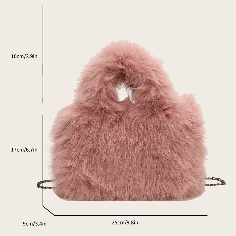 Women Furry Tote Handbag Soft Fuzzy Shoulder Bag Casual Chain Crossbody Bag for Women Versatile Slouchy Shopper Bag Clutch