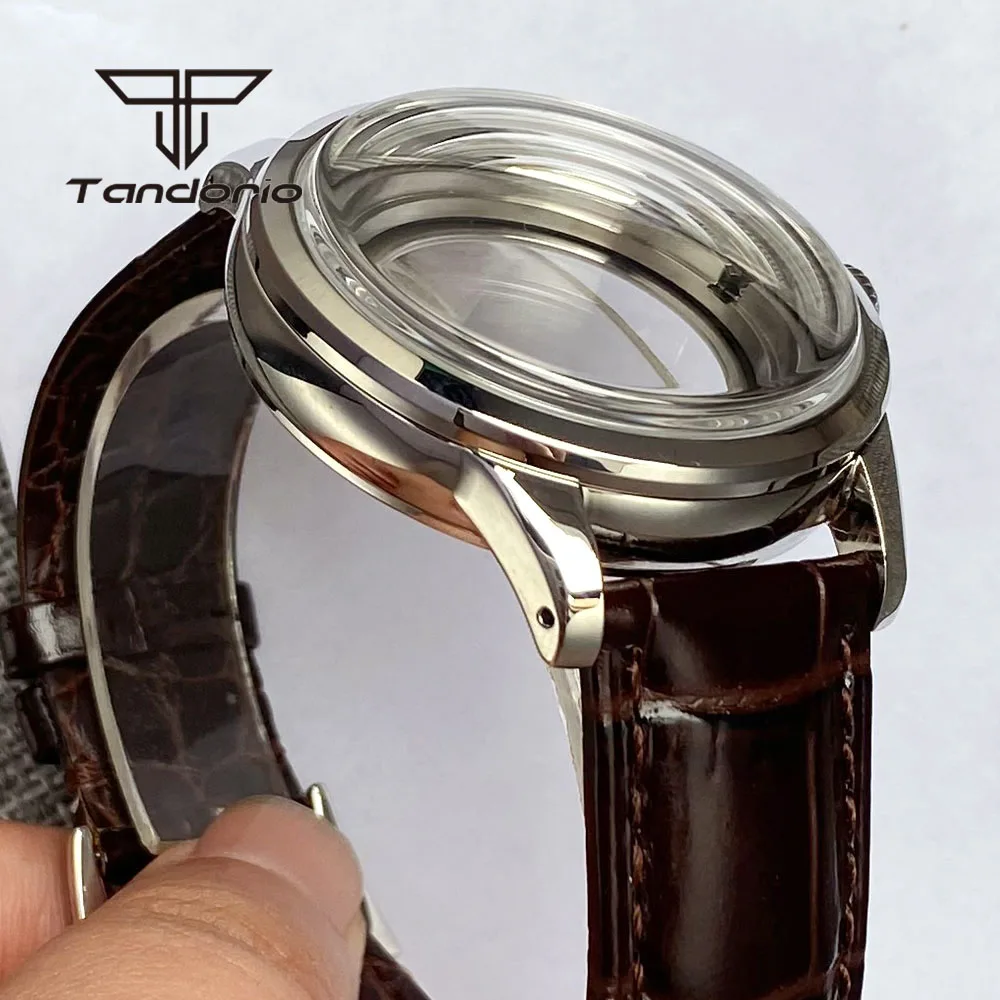 Domed Sapphire Crystal 40mm Dive Watch Case Transparent Back 20bar Leather Strap Fit NH34 NH35 NH36 ETA2824 PT5000 Auto Movement