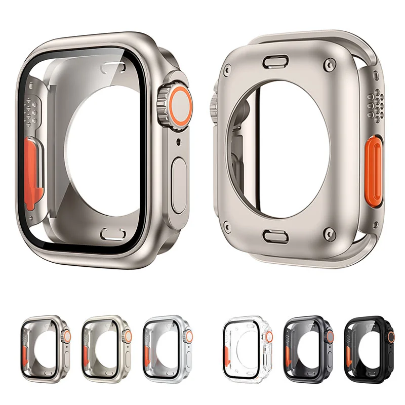 Upgrade Case for Apple Watch mm Screen Protector Hard PC Tempered Glass IWatch Series Se Change To Ultra