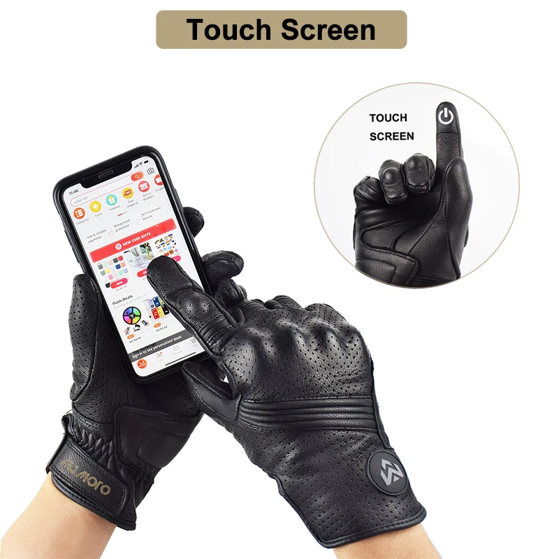 Classic Retro 2025 Cow Leather Motorcycle Gloves Black new Full Finger Gloves Motorbike Locomotive Gloves Touch Screen Guantes Moto Glove