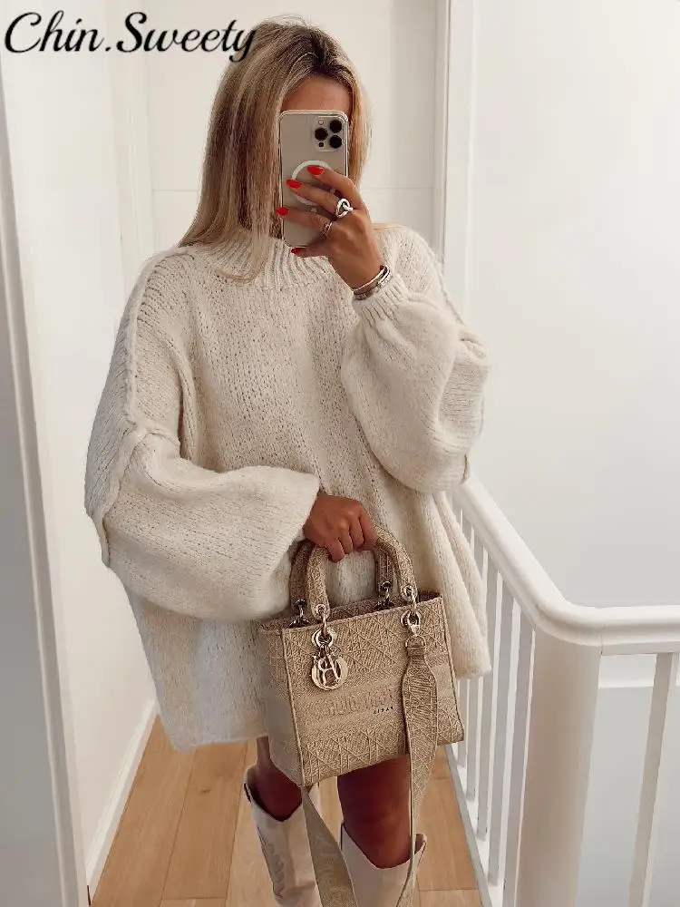 Patchwork Solid Kint Women Sweter Autumn Long Sleeve O-neck Loose Female Sweaters 2023 Winter Elegant All-match Lady Outwer