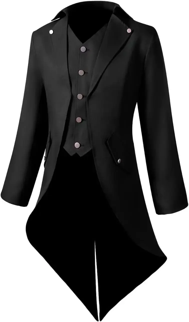 new Lioop Men's Steampunk Vintage 2025 Tailcoat Dovetail Jacket Gothic Victorian Frock Coat Uniform Costume