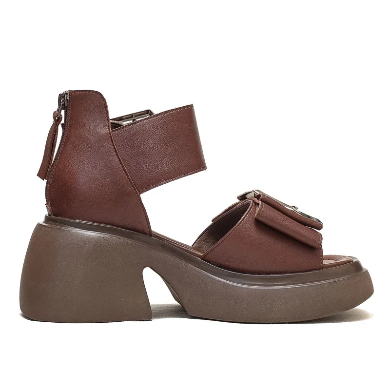 Women Gladiator Sandals Luxury Design 100% Genuine Leather Open Toe Buckle Zipper Sandals Women Summer Cool Boots