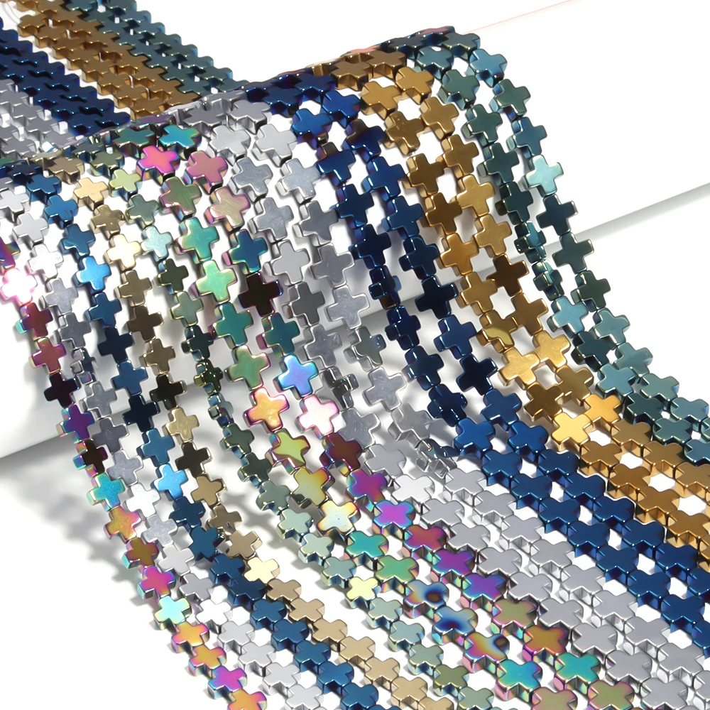 Natural Hematite Stone Beads Multicolor Cross Shape Loose Spacer Bead for Jewelry Making DIY Bracelet Necklace Charm Accessories