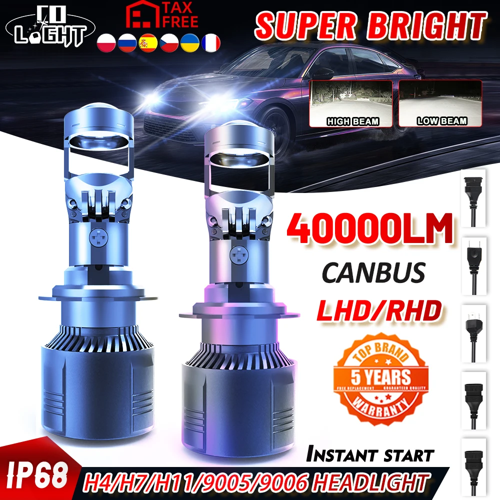 CO LIGHT 40000LM H4 Led Canbus H11 9005 HB3 9006 HB4 Mini Projector Lens Auto Car Light H7 6000K Fog Lamp 12V