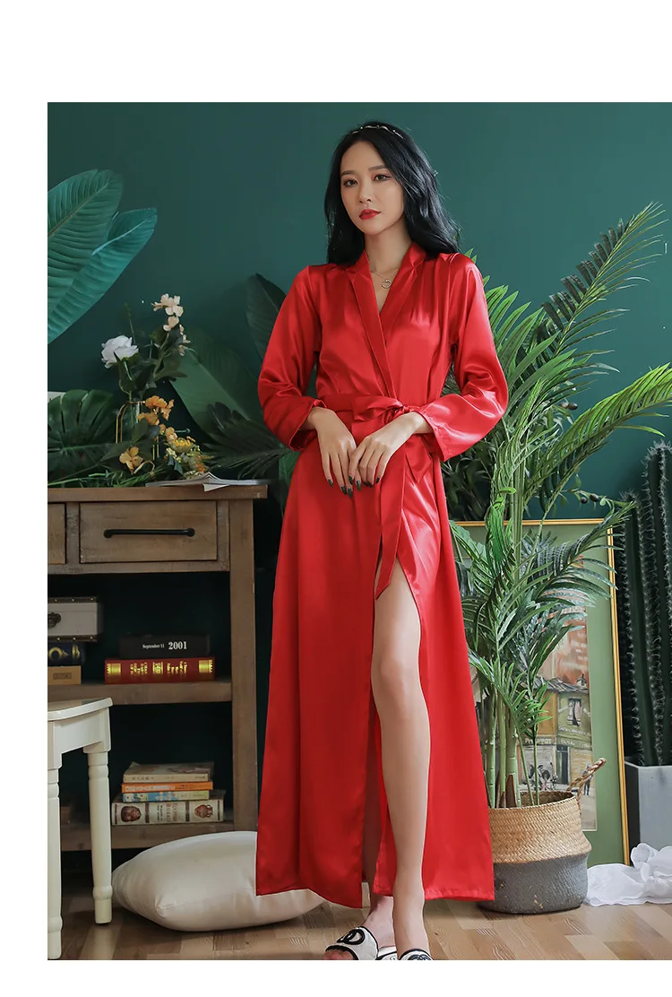 Female Home Dressing Gown Ultra Long Kimono new Bathrobe Gown 2025 Solid Satin Homewear Women Sexy Sleepwear Bath Gown Loungewear
