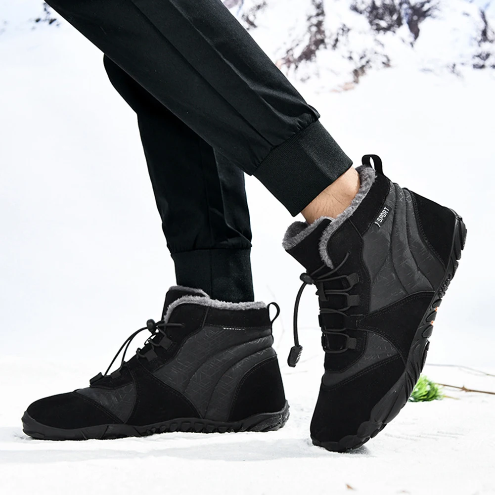 Winter Barefoot Boots Fur Lined Snow Boots Ankle Snow Shoes Non-Slip Cozy Women Men Waterproof Winter Sneakers for Winter