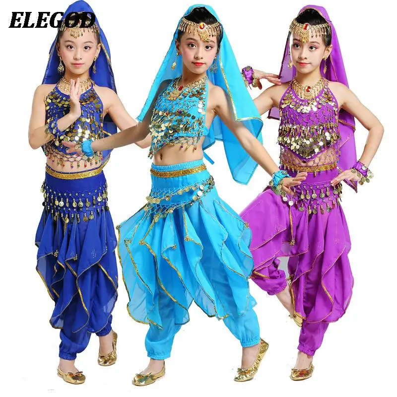 Girls Belly Dance Costume Set Children's Indian Dance Top+Pants Suit Arabic Dance Clothing Kids Halloween Performance Outfit Set