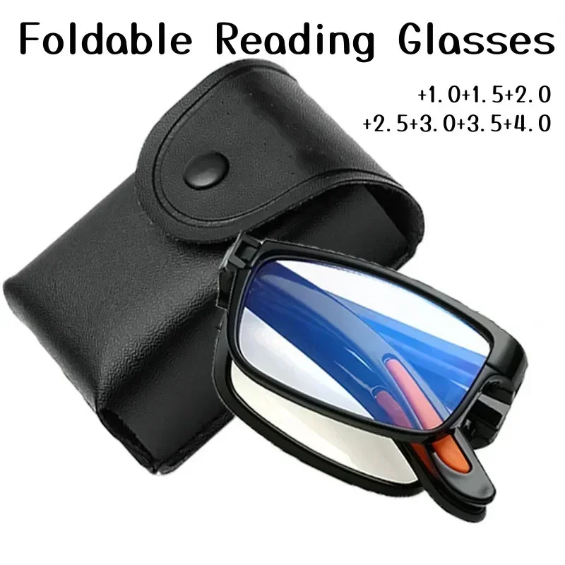 New Fashionable Folding Reading Glasses with Box TR Anti-blue Light Eyewear for Men Women Far Sight Glasses Diopter +1.0 To +4.0