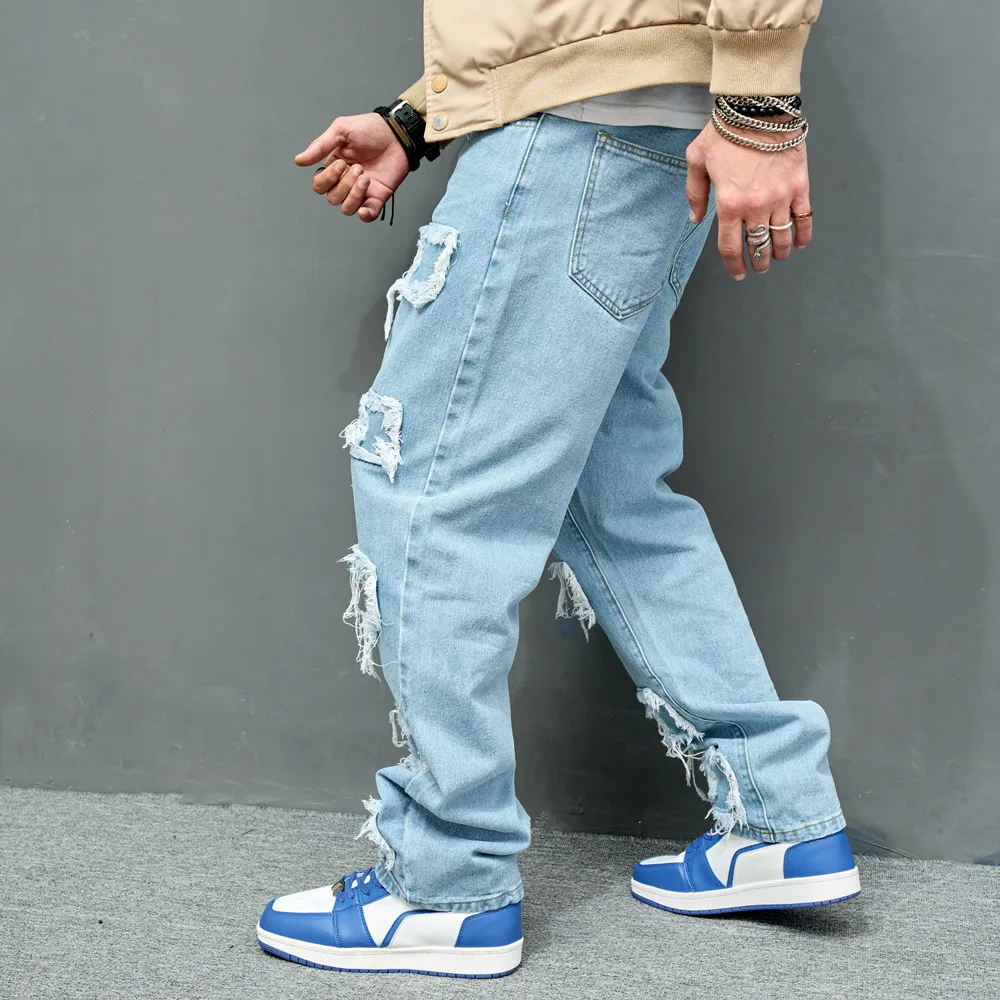 Autumn Stylish Men Ripped Patch Spliced Hip Hop 2025 new Jeans Streetwear Loose Male Straight Denim Pants Trousers
