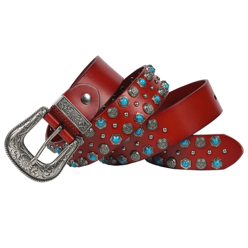 3.8CM Punk Rock Rivet Belts Genuine Leather Strap for Men Studded Male Belts First Layer of Cowskin Decorative Belts For Jeans